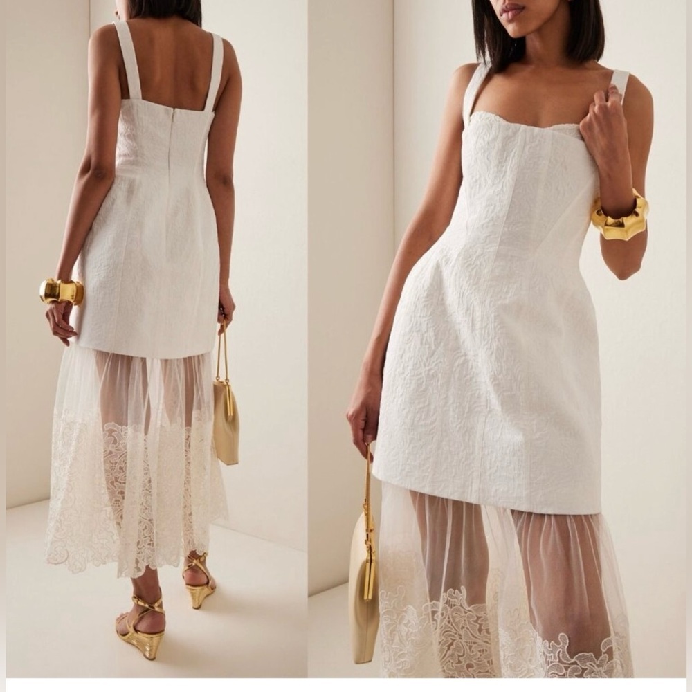 NWT Simkhai Callan Ivory Bustier Jacquard Lace Dress Removable Tulle Hem Sz 12 - Picture 3 of 9
